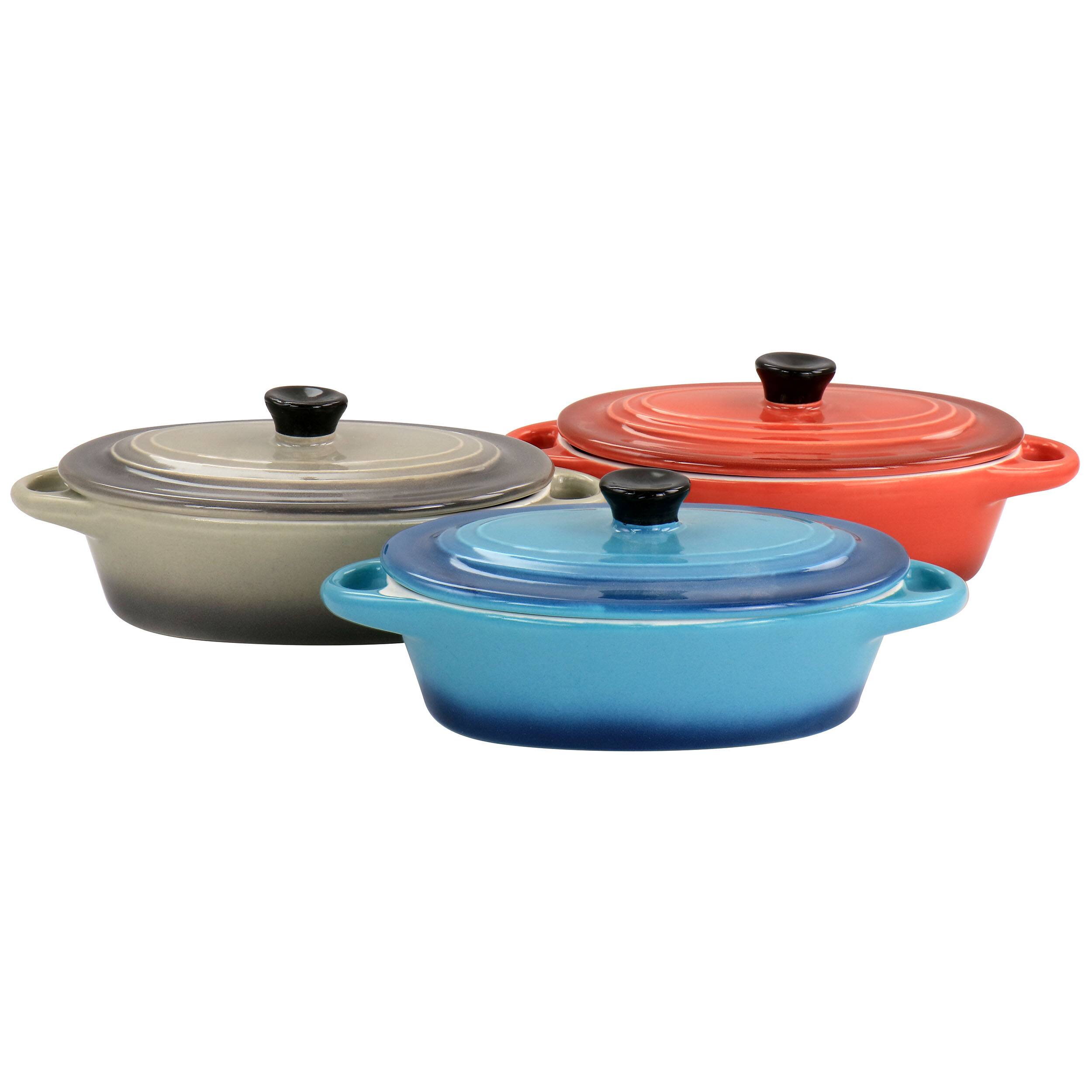 Crock-Pot - Crockpot Wexford 3 Piece 6.7oz Stoneware Mini Oval Casserole Set Colors - Assorted