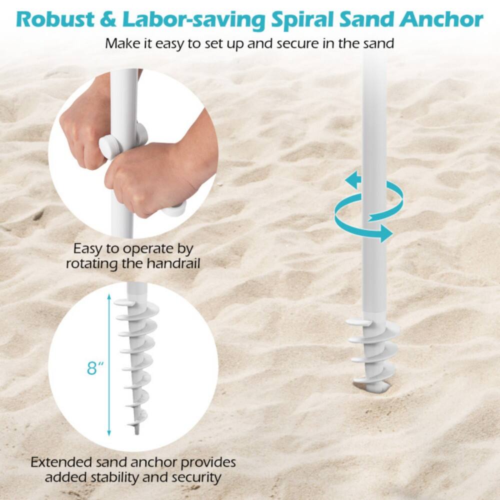 Robust & Labor-saving Spiral Sand Anchor  
Make it easy to set up and secure in the sand  

Easy to operate by rotating the handrail  

8" Extended sand anchor provides added stability and security