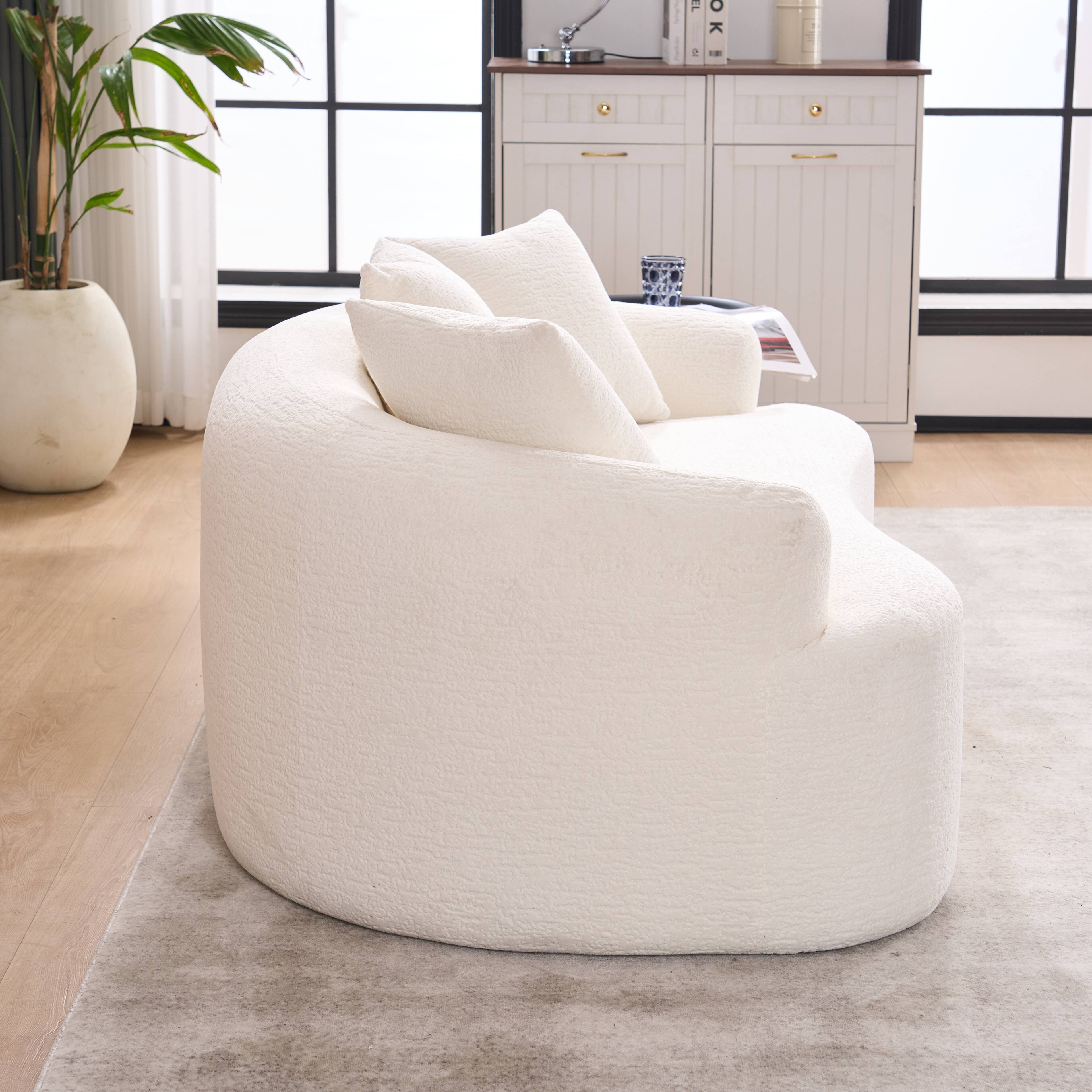 Alt View 5. Boyel Living - 65 Inch Curved Loveseat 30D Foam Chenille No Assembly Compact for Small Spaces White - White.