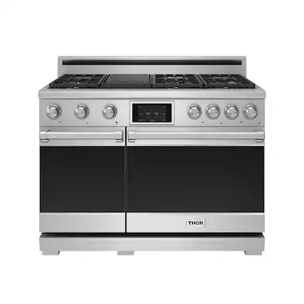 Front. Thor Kitchen - 7.6 Cu Ft. Freestanding Double Oven Dual Fuel Gas Range with 7 Burners - Stainless Steel.