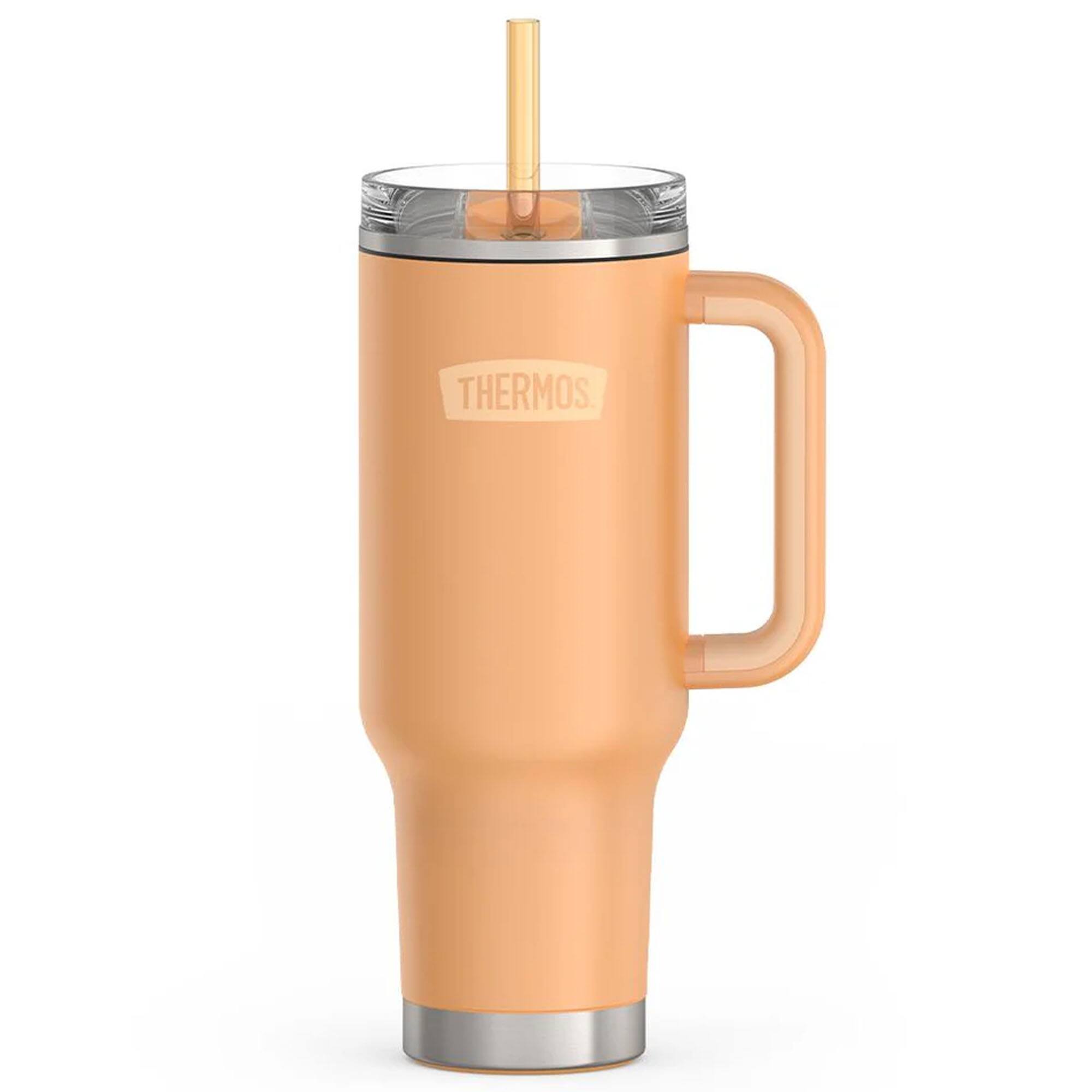 Front. Thermos - Thermos 40 oz Stainless Steel Cup Holder Mug w/ Straw - Melon - Melon.