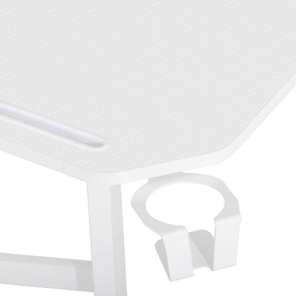Alt View 6. FurniFact - White Gaming Desk with Wheels, Adjustable PC Desk Table for Gamers - White.