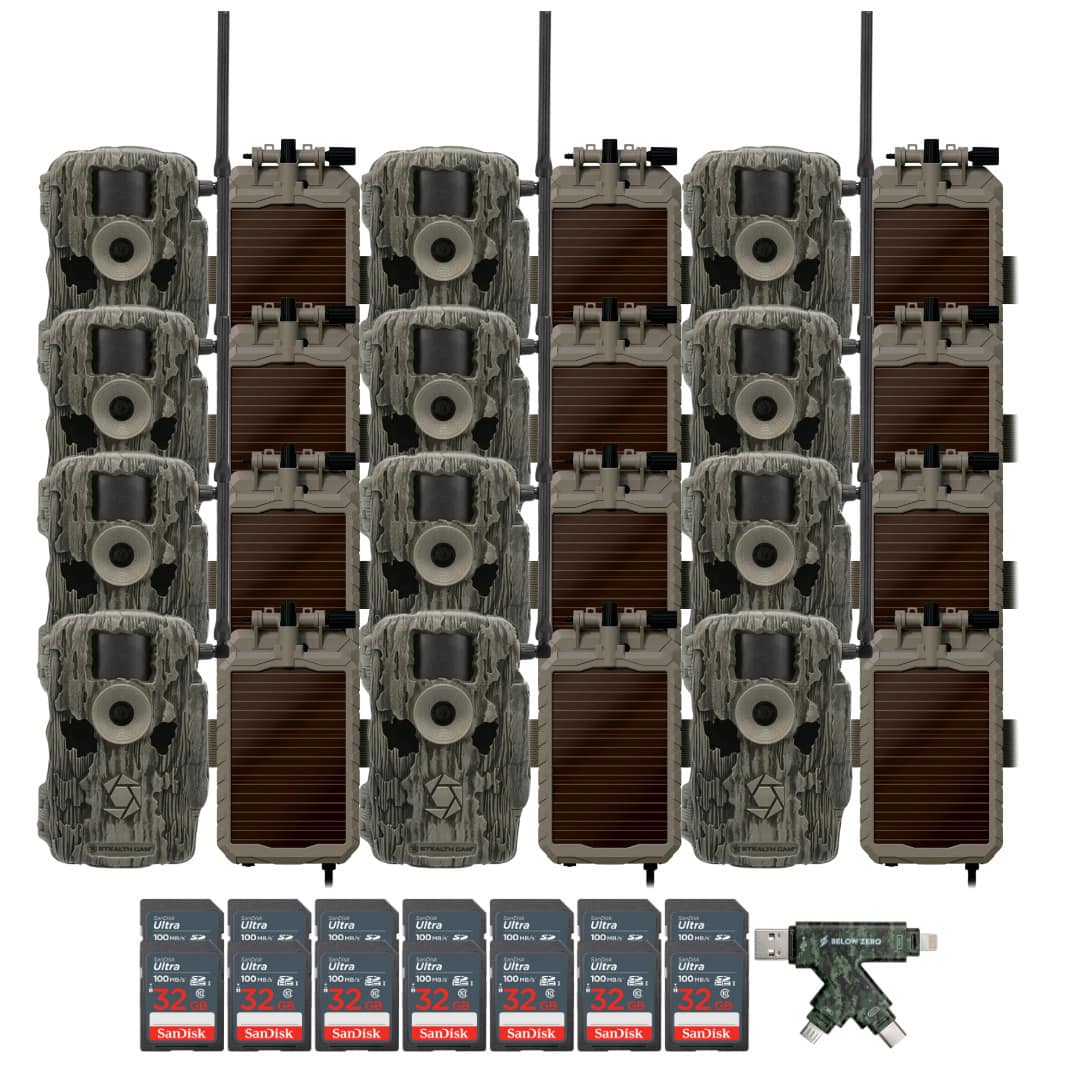 Stealth Cam - (Twelve) Fusion MAX Dual Sim 36MP Trail Camera with Solar Battery Pack Camera Holder