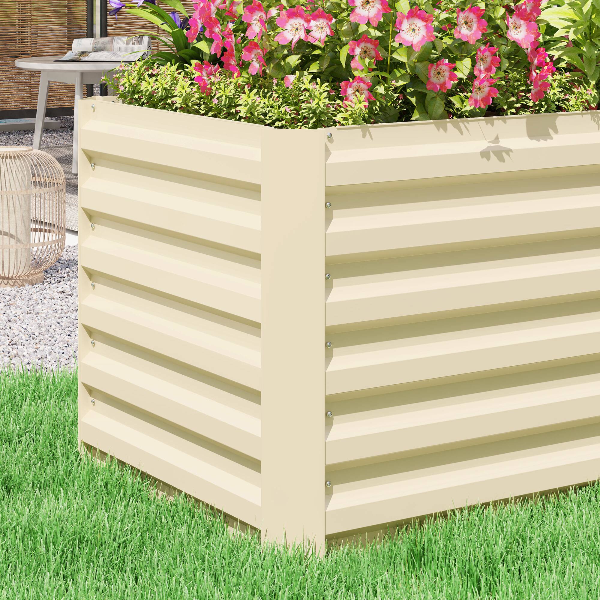 Alt View 8. Outsunny - 8 x 2 x 2ft Galvanized Raised Garden Bed Kit, Outdoor Metal Elevated Planter Box with Safety Edging, Large Raised Bed - Cream White.