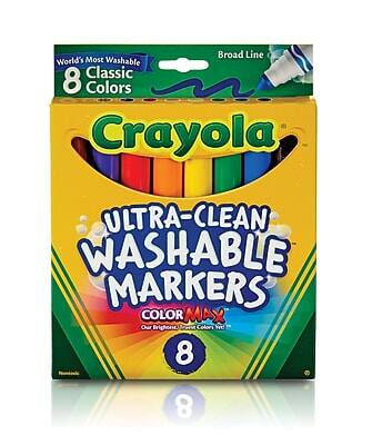 Crayola  
ULTRA-CLEAN WASHABLE MARKERS  
COLOR MAX  
Our Brightest, Most Colorful Washable Markers Yet!  
8 Classic Colors  
World's Most Washable  
Broad Line  
8