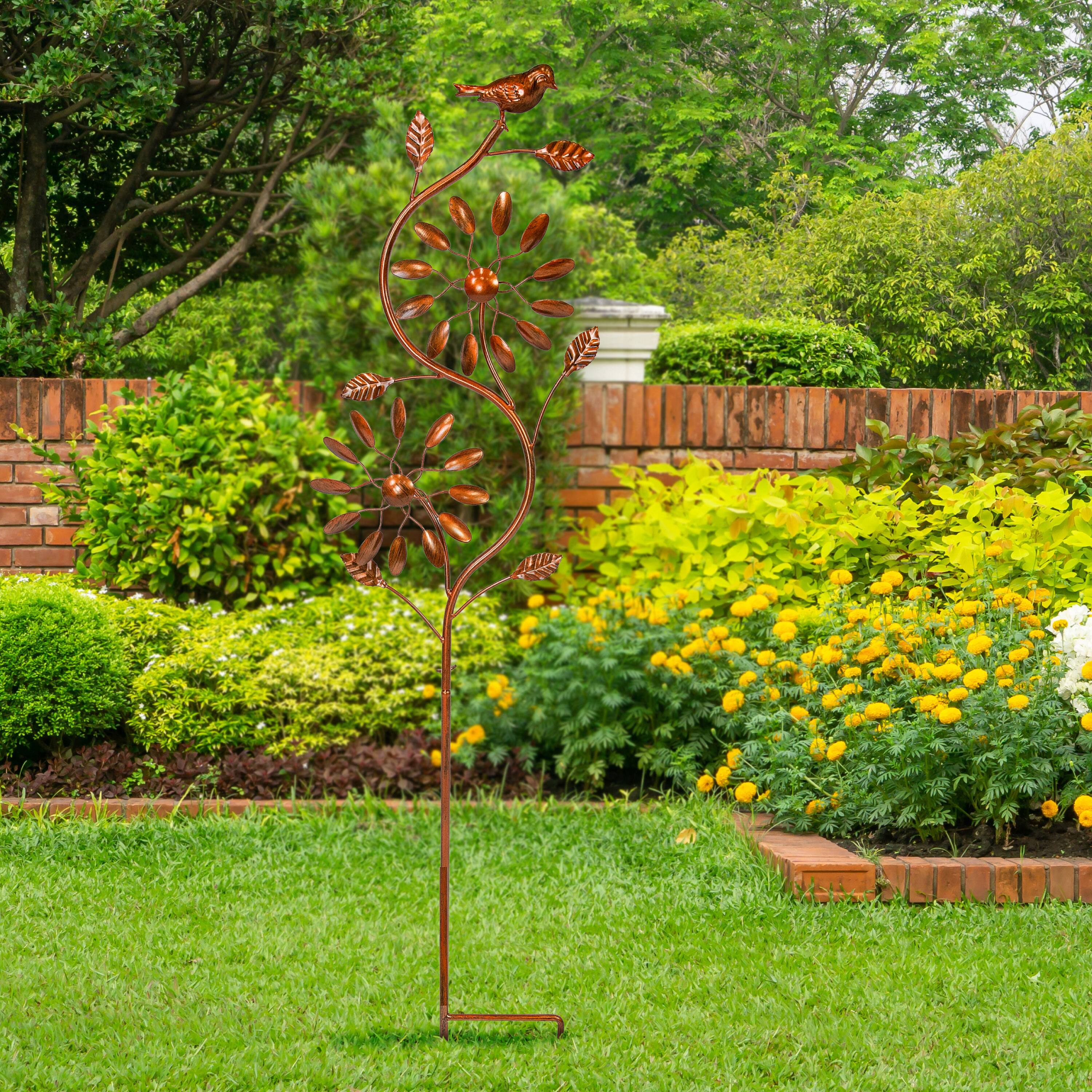 Alt View 5. Sunnydaze - Twirling Twigs Powder-Coated Iron Wind Spinner - 48" H - Copper.