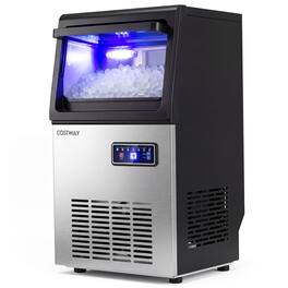 Costway - Commercial Nugget Ice Maker, 90 LBS/24H Freestanding Undercounter Ice Machine - Black/Silver