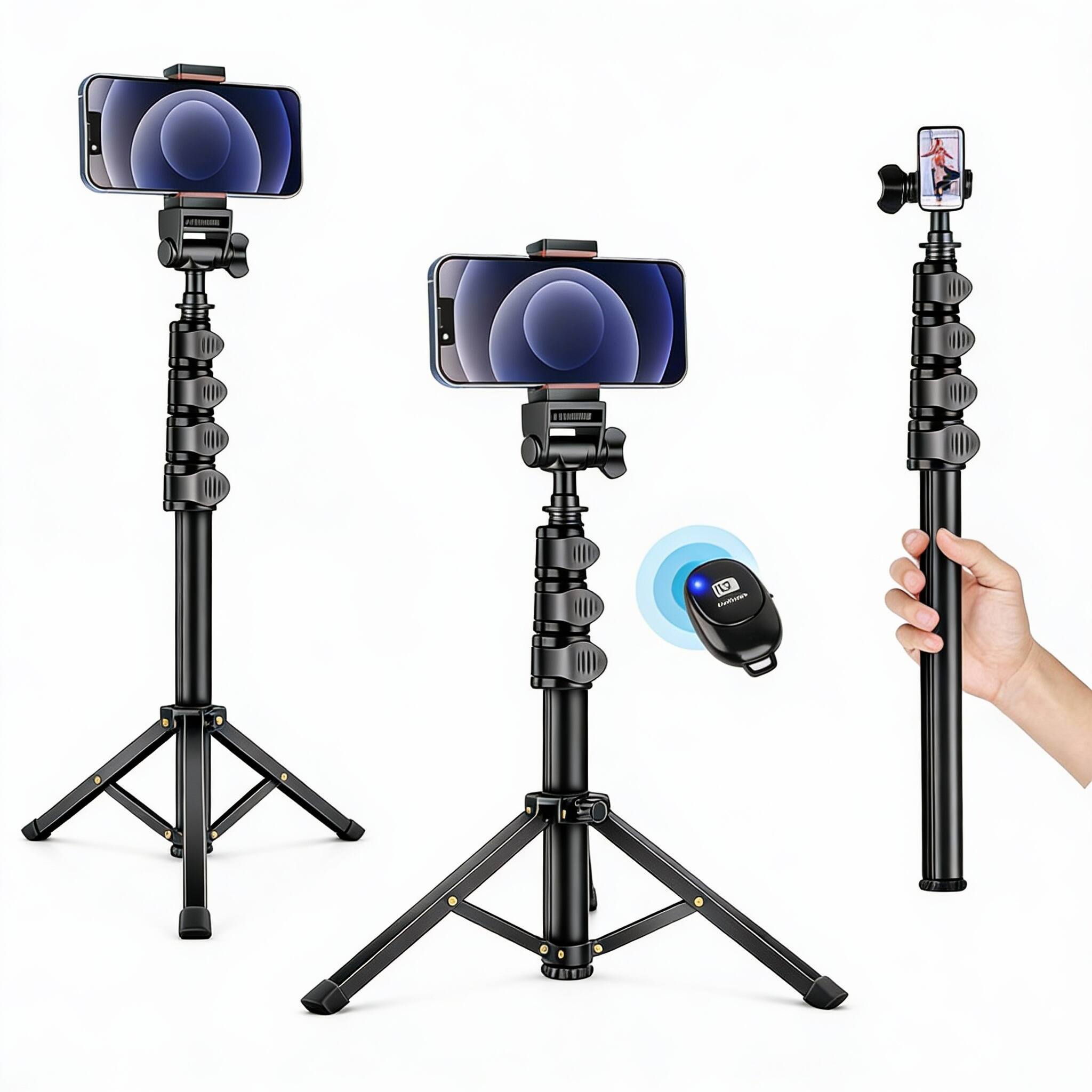 Left. METALTON - Phone Tripod Selfie Stick Cellphone Aluminum Tripods Stand For Video Photo Vlog Travel With Gooseneck Remot... - Black.