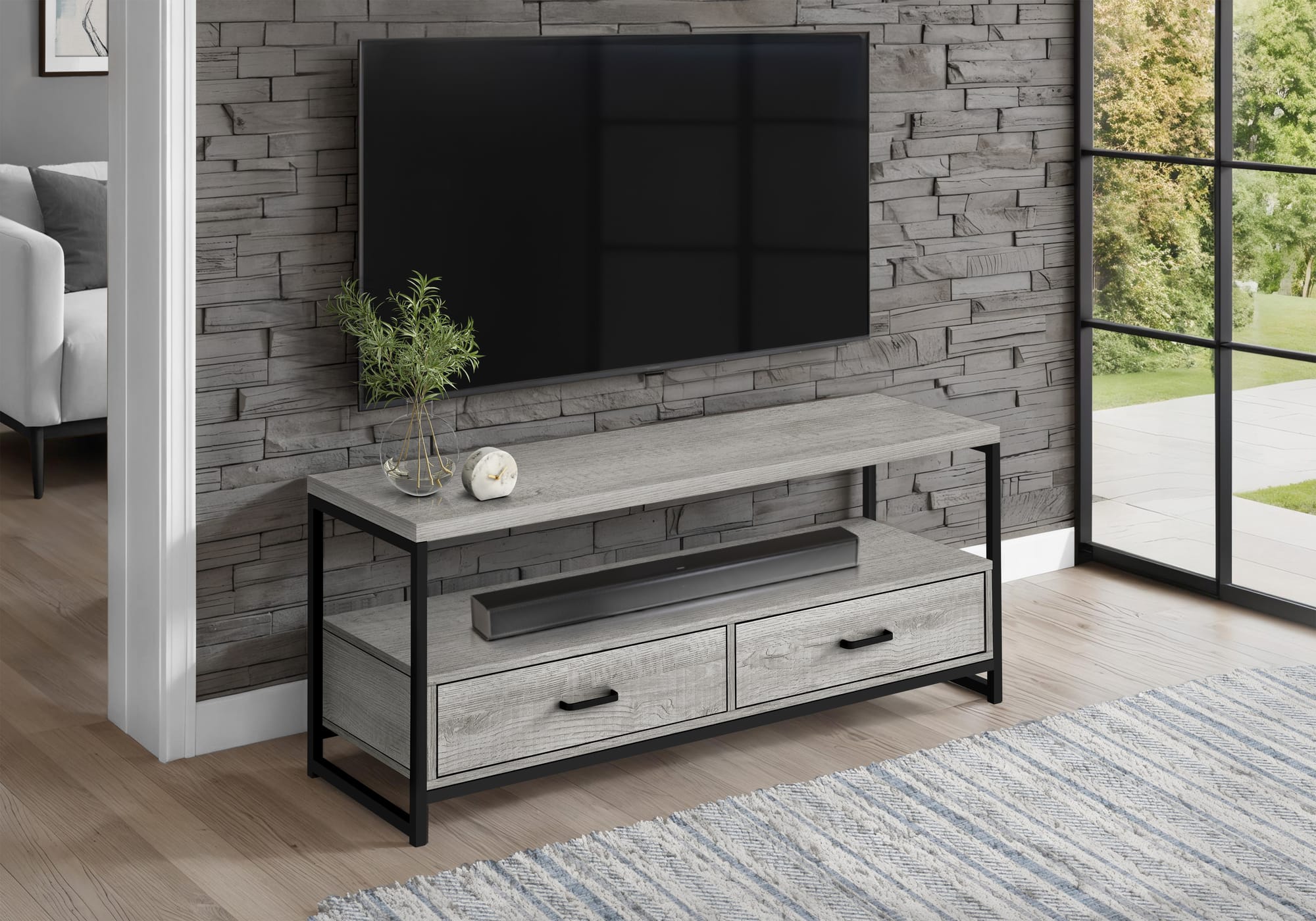 Spaco - TV Stand for TVs Up to 55 Inch, 48” Industrial Entertainment Center Media Console with Wood Look, 2 Drawers - Gray