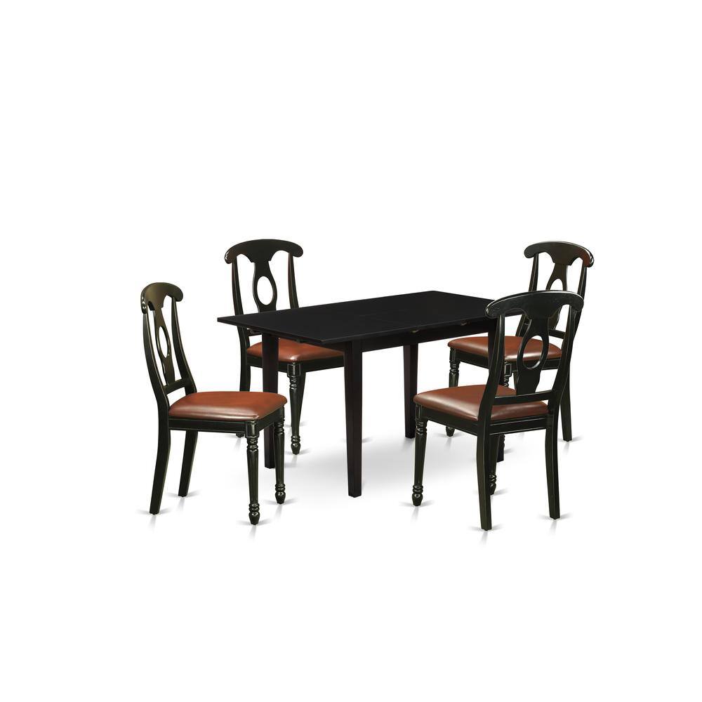 Left. East West Furniture - East West Furniture NOKE5-BLK-LC 5-Pc Dining Room Set 4 Dining Room Chairs with Napoleon Back and a Faux Leather Seat - Black.