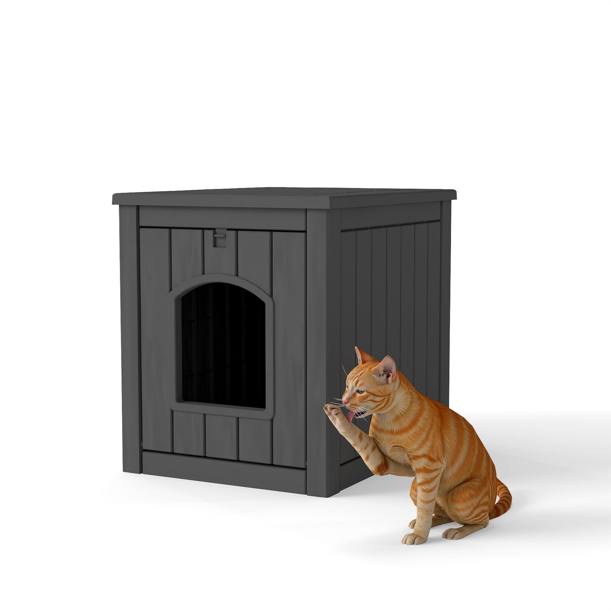 Front. Yardgrace - Outdoor Pet House Weatherproof Resin for Outdoor Pets, Durable Insulated Shelter for Garden Patio - Black.