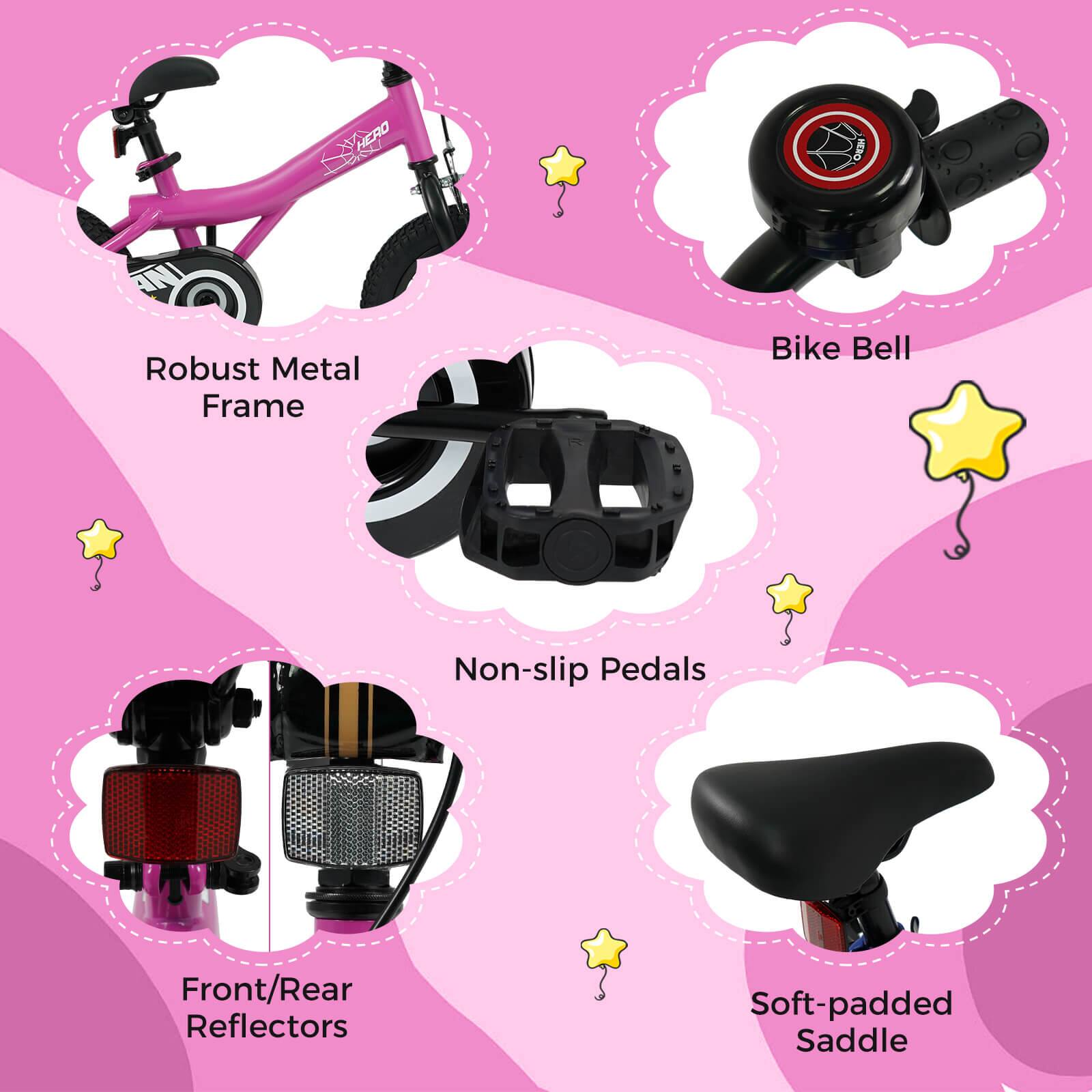 - Robust Metal Frame
- Bike Bell
- Non-slip Pedals
- Front/Rear Reflectors
- Soft-padded Saddle