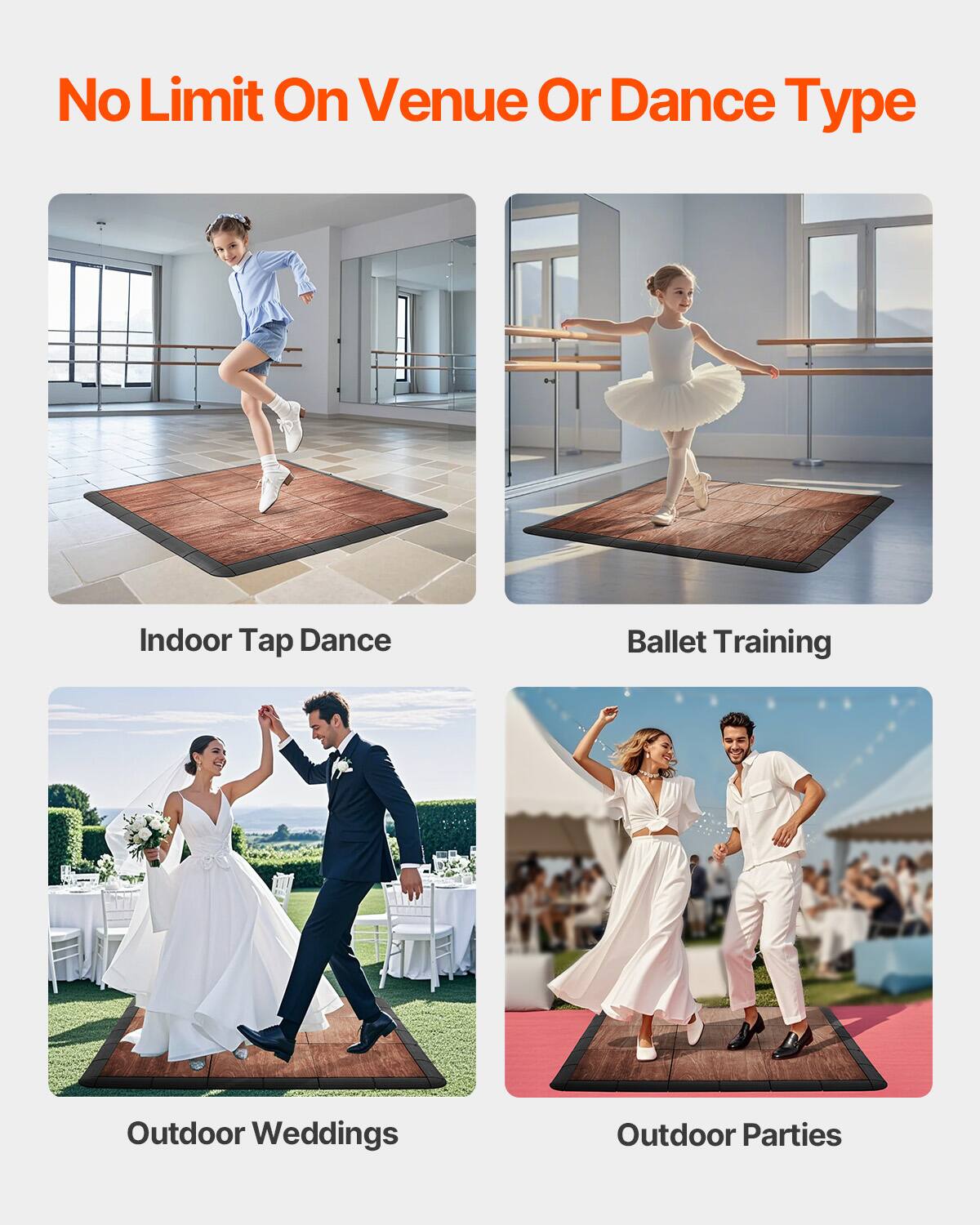 VEVOR Dance Floor Tiles, 12.4 x 12.4 in 52 Piece Interlocking