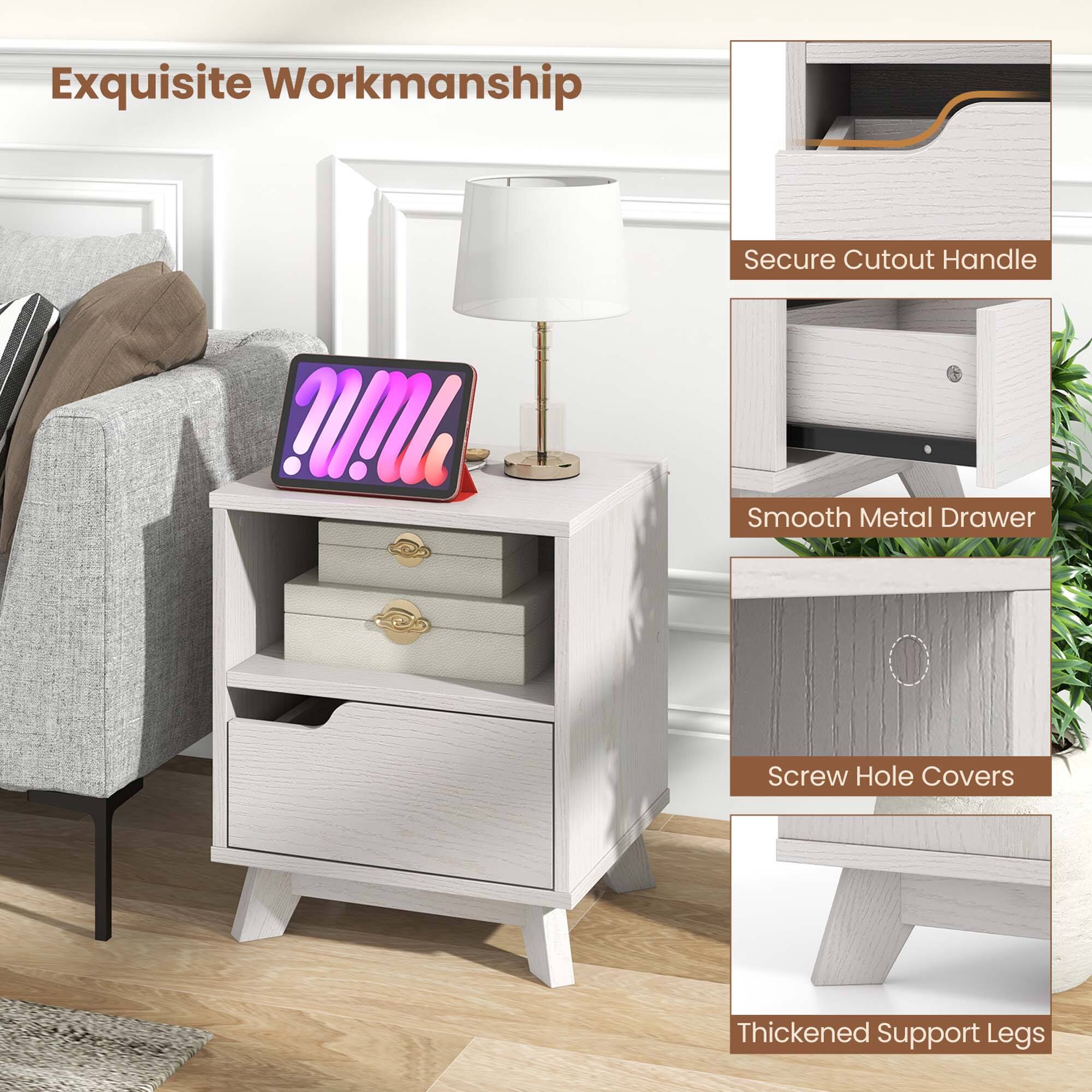 Exquisite Workmanship: This piece of furniture is crafted with attention to detail, ensuring a high-quality and visually appealing product.

Secure Cutout Handle: The drawer has a secure cutout handle, providing easy access and preventing accidental spills or damage to the contents.

Smooth Metal Drawer: The drawer is made of smooth metal, offering a sleek and modern appearance.

Screw Hole Covers: The furniture features screw hole covers, providing a clean and polished look.

Thickened Support Legs: The piece of furniture has thickened support legs, ensuring stability and durability.
