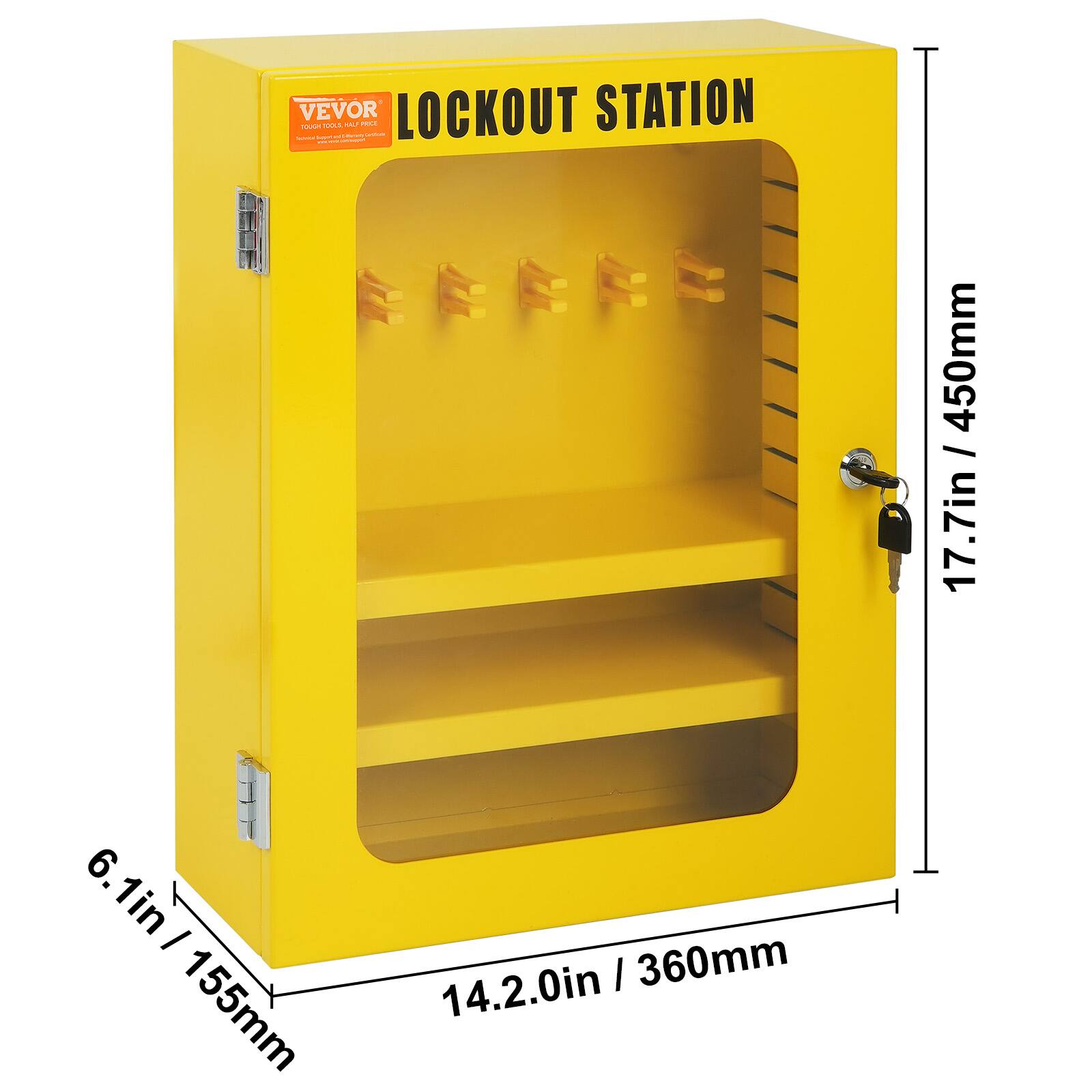 VEVOR - LOCKOUT STATION

- Height: 17.7in / 450mm
- Width: 14.2in / 360mm
- Depth: 6.1in / 155mm