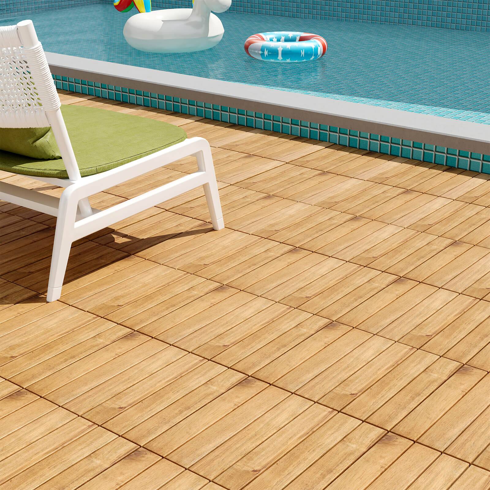 Alt View 3. Costway - Costway 30 PCS Acacia Wood Flooring Tiles 12" x 12" Snap-in-place Patio Tiles for Porch - Brown.