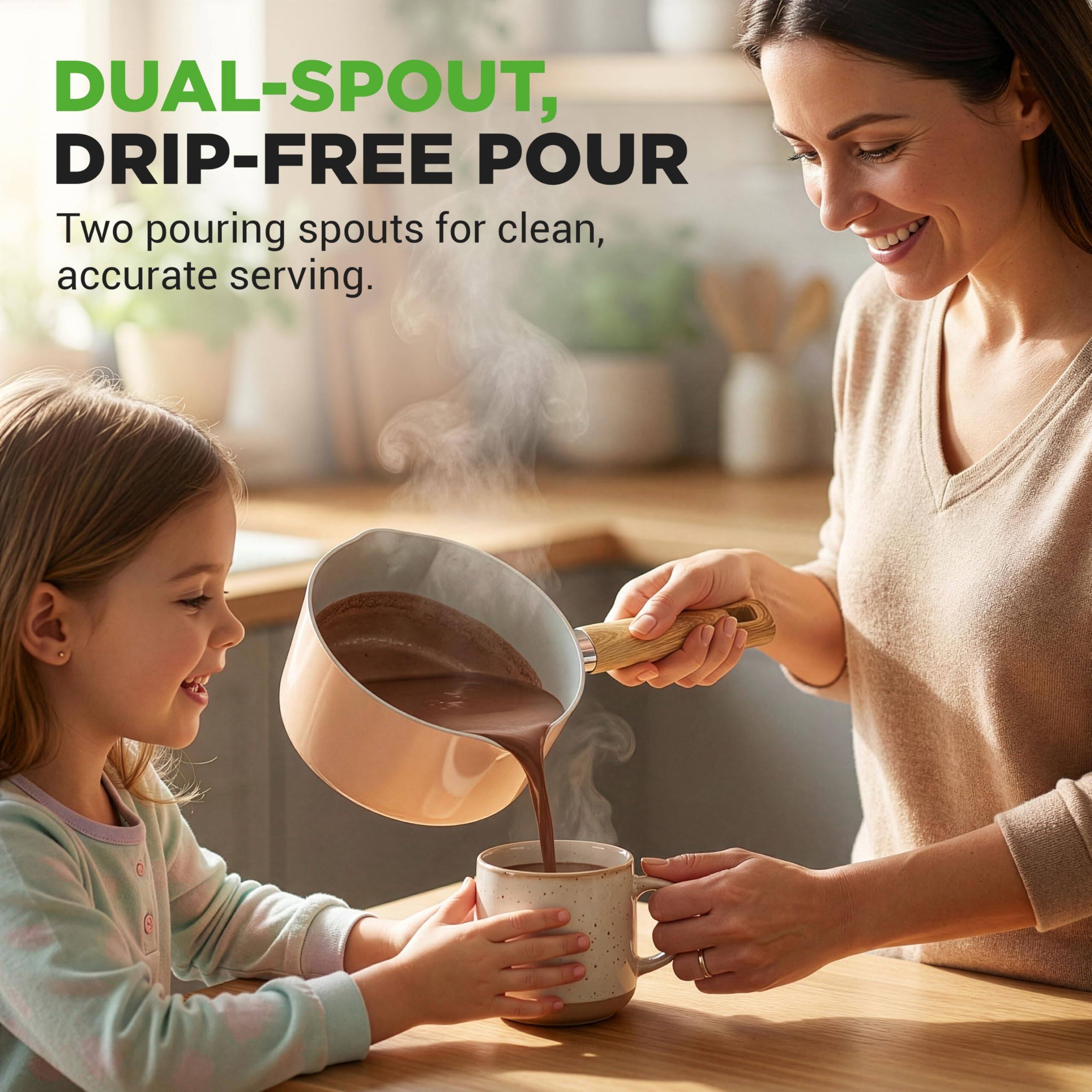 DUAL-SPOUT, DRIP-FREE POUR  
Two pouring spouts for clean, accurate serving.
