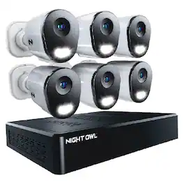 Night Owl - 8 Channel 6K (12MP) NVR with 6 (4K) Cameras and 2TB Storage, Expandable up to 4 Additional Wi-Fi Cameras - White