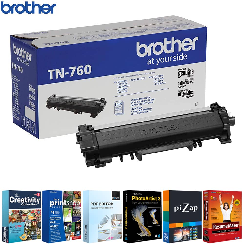 Brother - TN760 Genuine High Yield Toner Cartridge Black with Printer Softwares