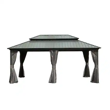 Front. Mondawe - 12' X 18' Premium Hardtop Gazebo with Galvanized Steel Roof - Gray.