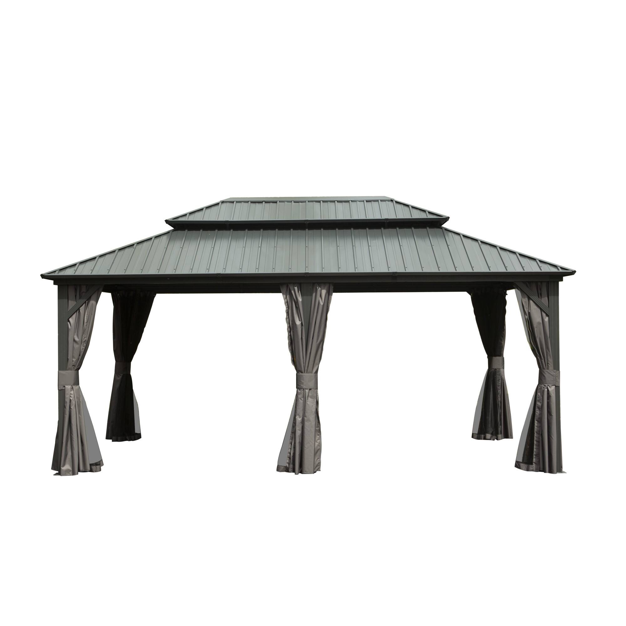 Front. Mondawe - 12' X 18' Premium Hardtop Gazebo with Galvanized Steel Roof - Gray.