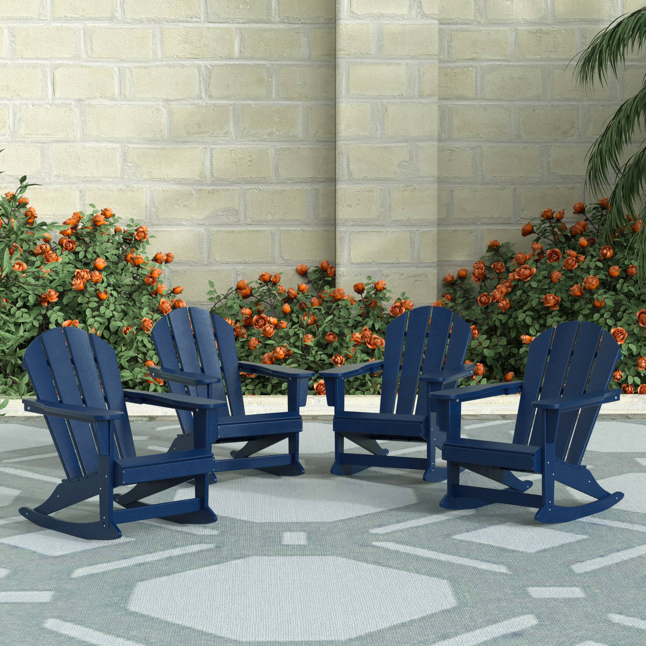 Angle. WestinTrends - WestinTrends Malibu Outdoor Patio Porch Rocking Adirondack Chair (Set of 4) - Navy Blue.