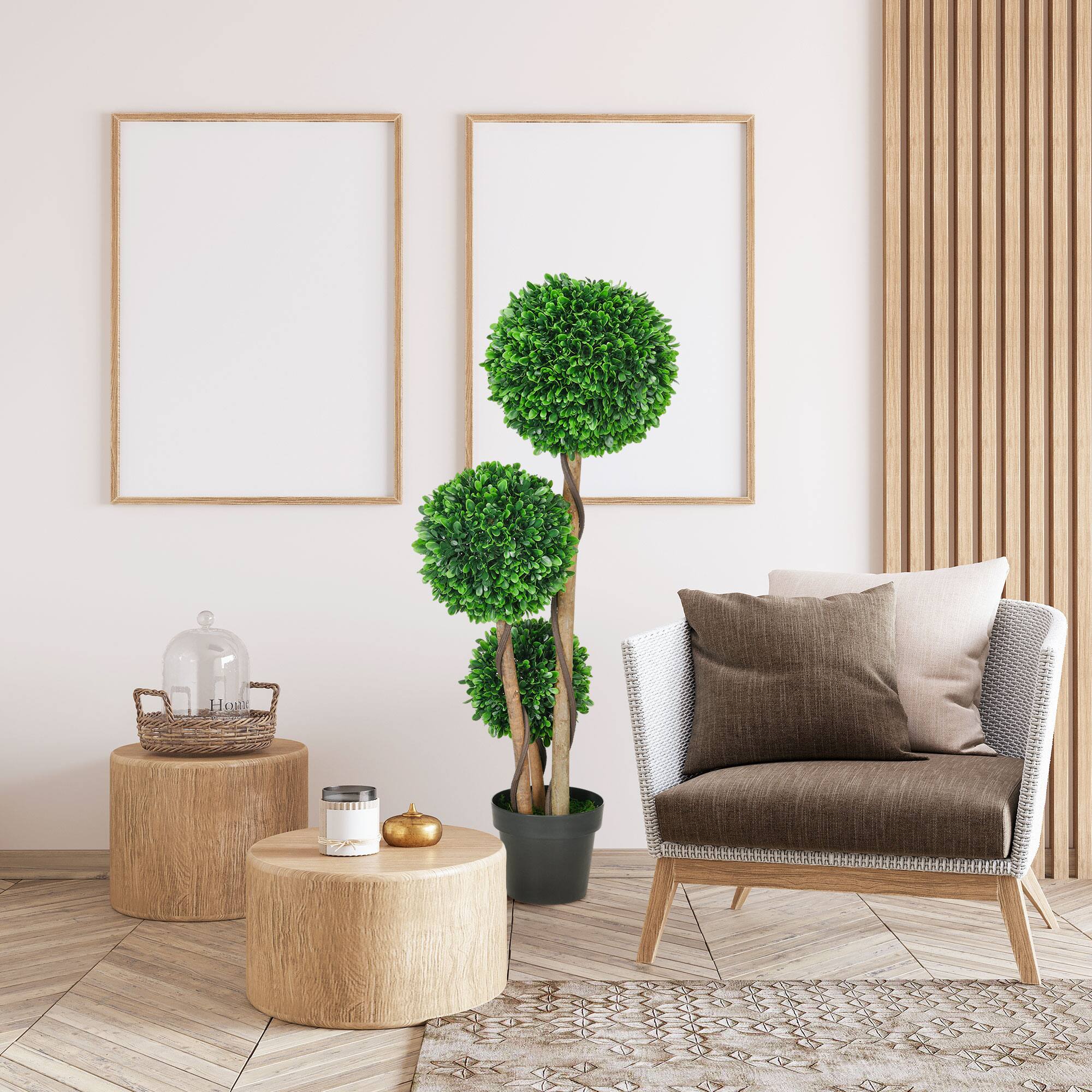Alt View 5. Homcom - Artificial Tree, Triple Ball Boxwood Topiary with Pot and Sandalwood Leaves - Green.