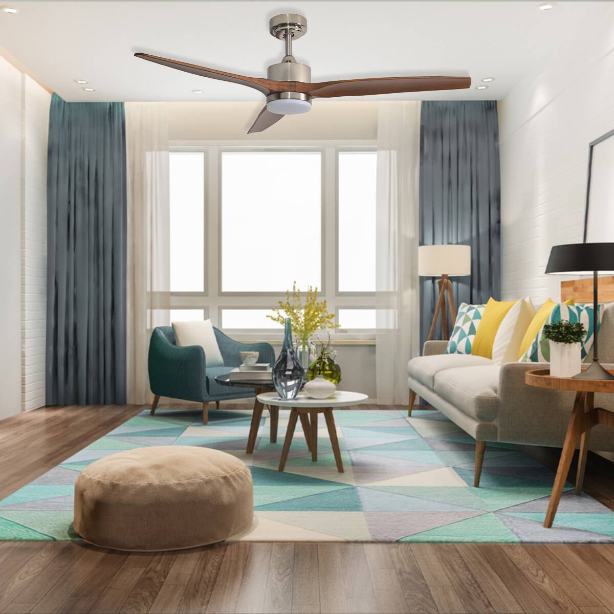Alt View 6. ENLIGHT - 52" Smart DC Ceiling Fan, CCT & Dimmable Light, Efficient + Quiet DC Motor, Reverse Mode, Matter, 3-Blade, Indoor Rated - Mahogany Woodgrain.