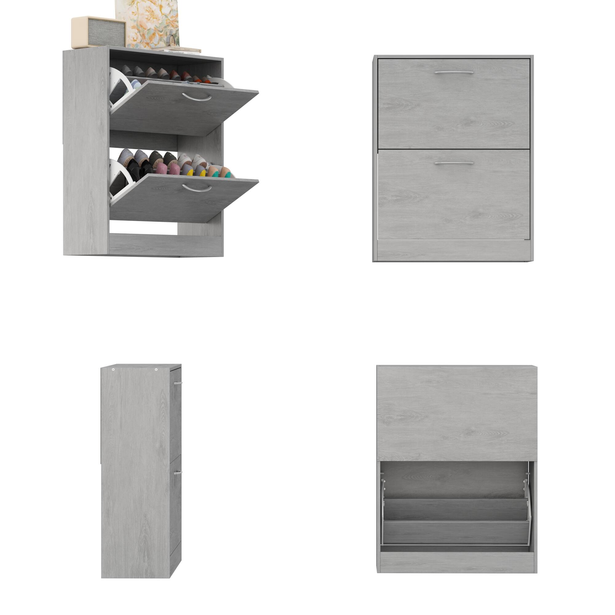 Angle. Famapy - Famapy Flip - Down Shoe Cabinet: Streamlined Storage with Adjustable Shelves & Anti - Tip Safety - Gray.