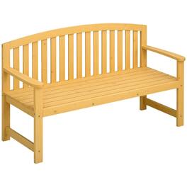 Resenkos - 56" Outdoor Bench, 2-Person Wooden Seat with Back & Arm, Patio Bench for Deck, Porch, Poolside - Natural