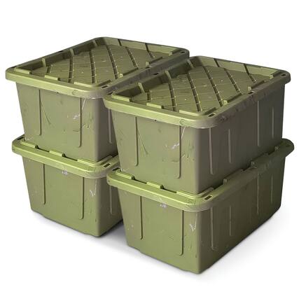 Front. Homz - HOMZ Durabilt 27 Gallon Heavy Duty Storage Tote with Lid, Green Camo (4 Pack) - Camo Green.