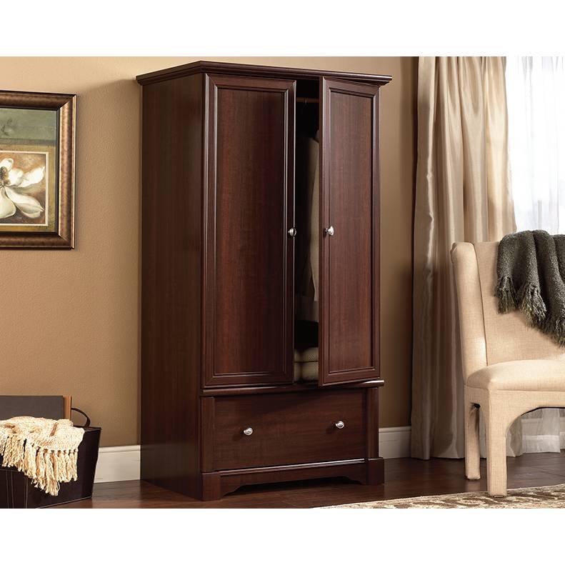 Left. Hivvago - Rustic Cherry Drawer and Garment Rod Wardrobe Armoire - Brown.