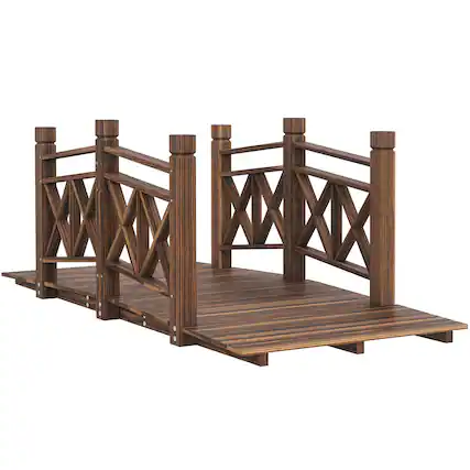 Front. Outsunny - ft. Wooden Garden Bridge Footbridge for Backyard Ponds, Creeks - Carbonized.