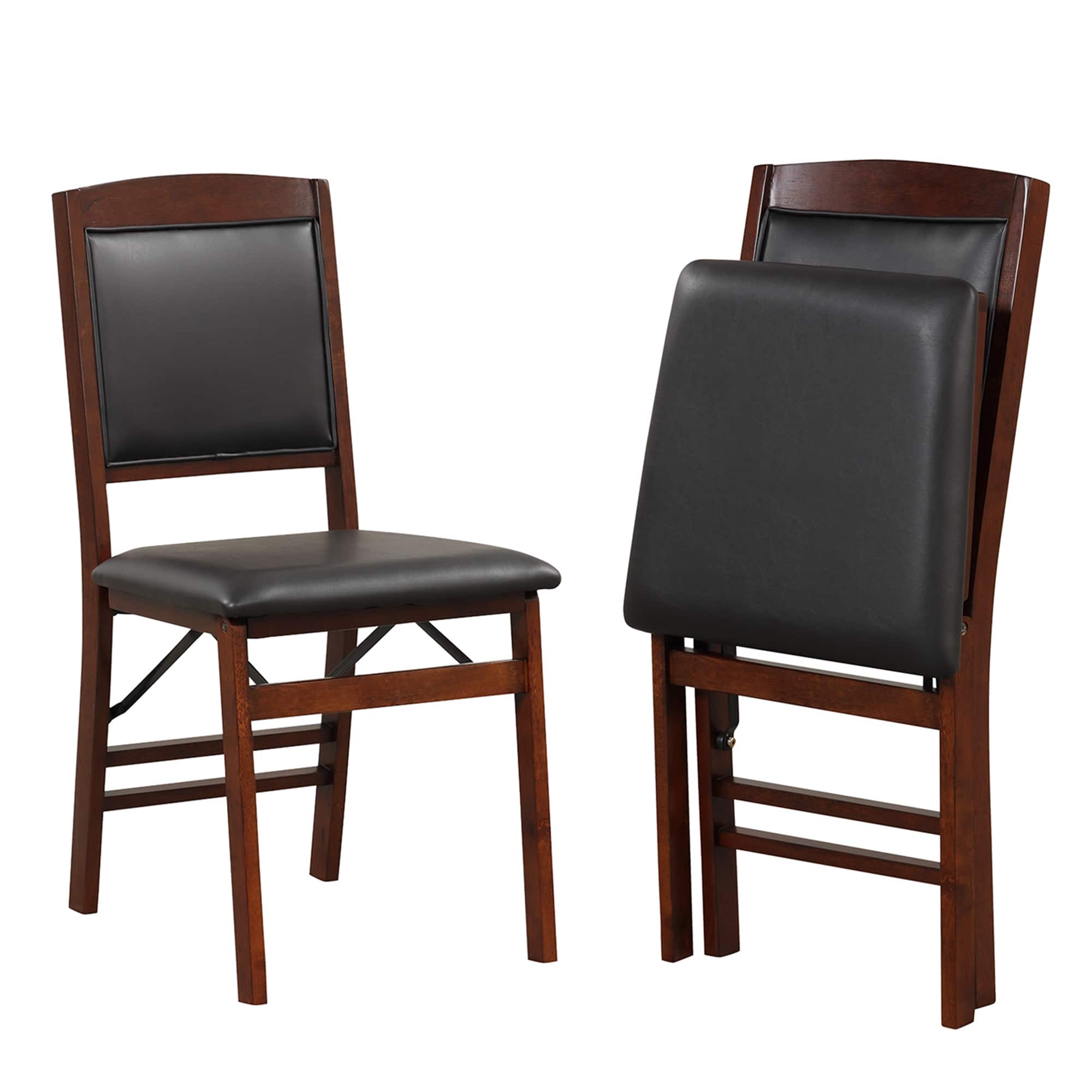 Front. Costway - Costway 2 Pack Folding Dining Chairs Foldable Chairs with PVC Padded Seat & High Backrest - Black,Brown.
