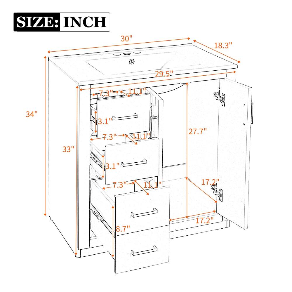 SIZE: INCH  
30"  
18.3"  
29.5"  
34"  
33"  
3.1"  
7.3"  
11.1"  
27.7"  
3.1"  
7.3"  
11.1"  
17.2"  
8.7"  
17.2"