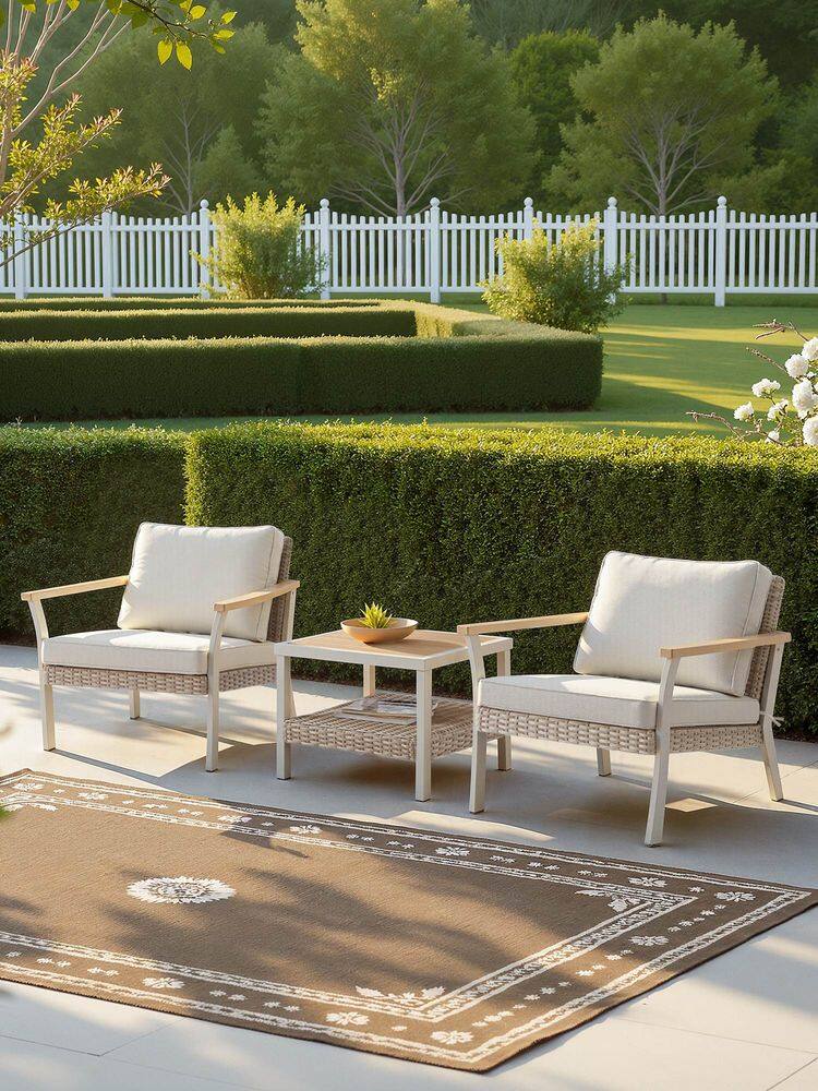 Back. Songmics Home - SONGMICS HOME Sencillo Collection – Outdoor Steel Lounge Chair in Bone Color - Beige.