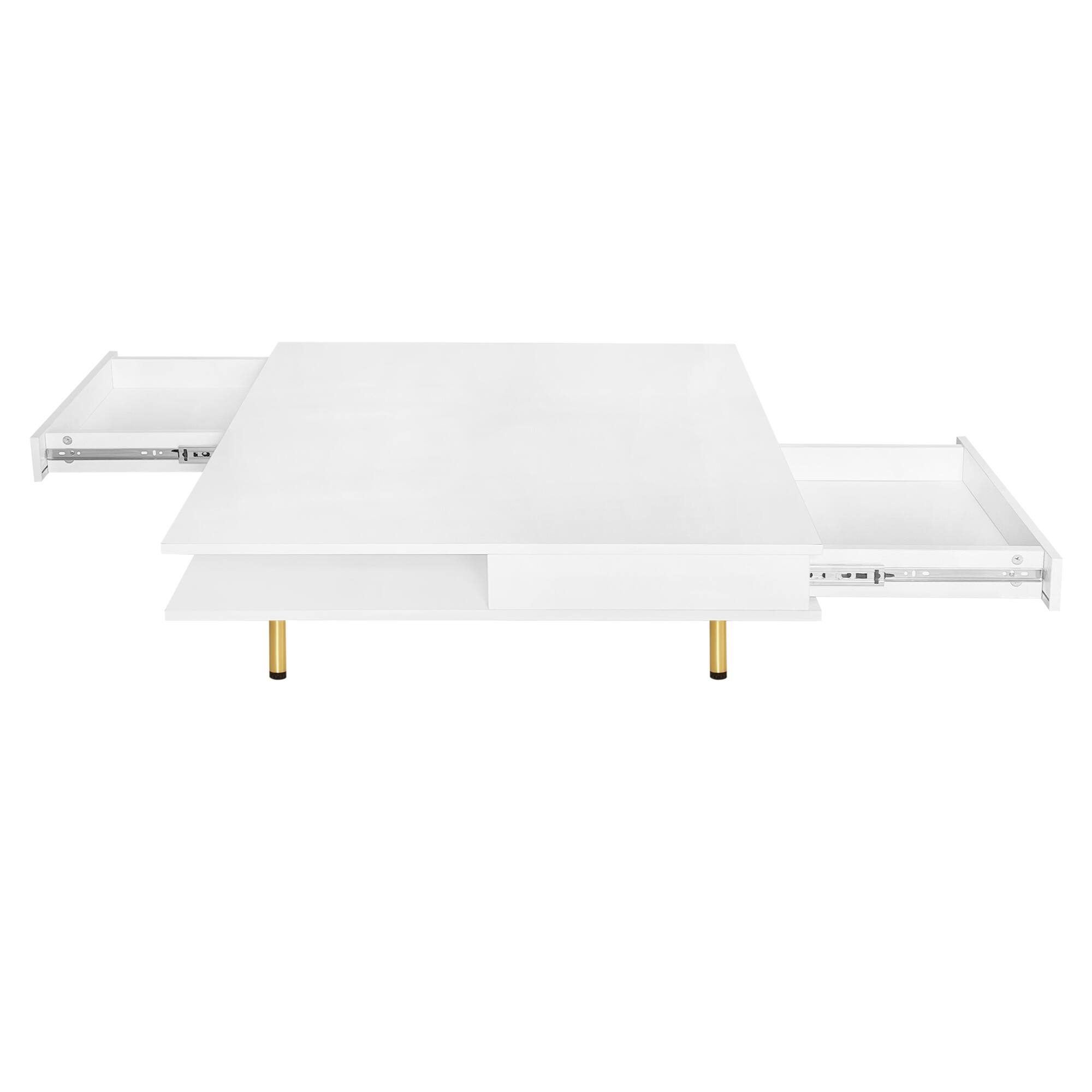 Alt View 7. GOODSILO - Elegant High Gloss Square Coffee Table with Golden Legs and Dual Drawers for Modern Living Room Décor - White.