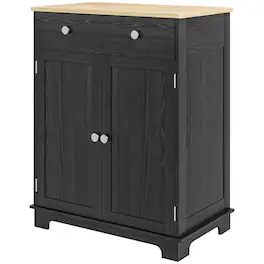 Homcom - Storage Cabinet, Sideboard Floor Cupboard with Solid Wood Top, Adjustable Shelf, and 2 Drawers - Distressed Black