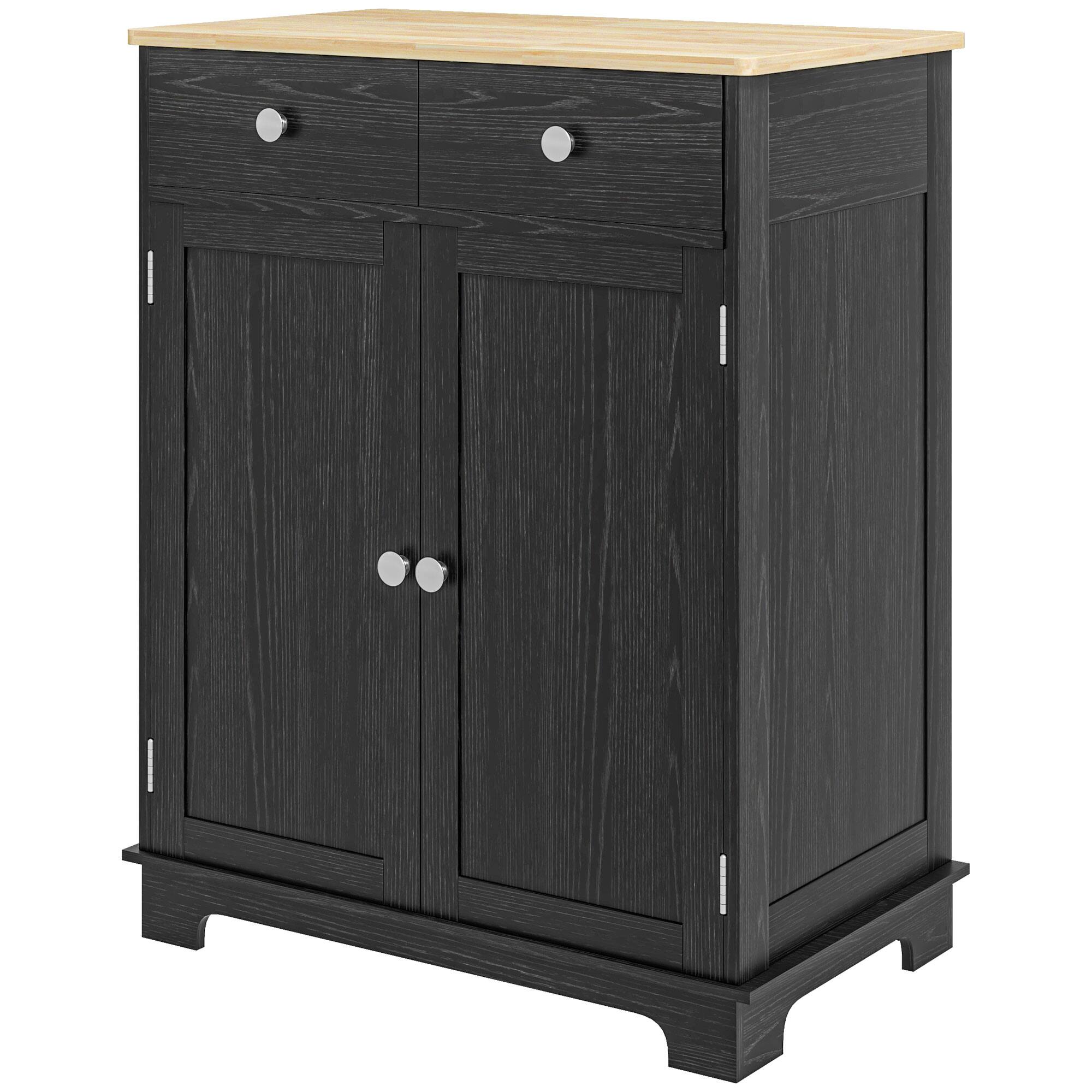 Front. Homcom - Storage Cabinet, Sideboard Floor Cupboard with Solid Wood Top, Adjustable Shelf, and 2 Drawers - Distressed Black.