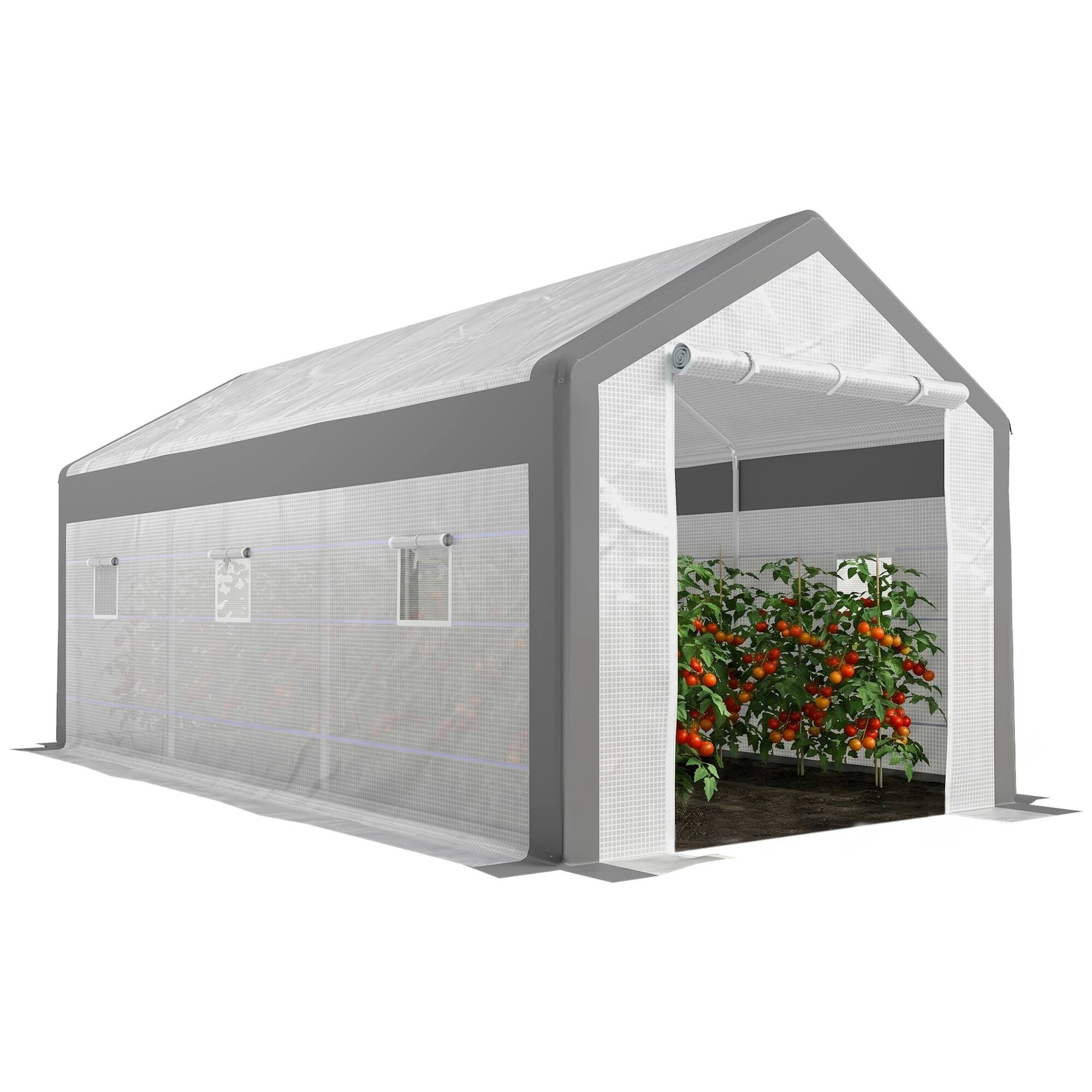 Front. Outsunny - 20' x 10' x 9' Walk-In Greenhouse, Outdoor Gardening Canopy with Roll-up Windows, Zippered Doors, Weather Cover - White.
