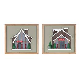 BreeBe - Framed Ski Lodge Wall Art (Set of 4) - Brown, White