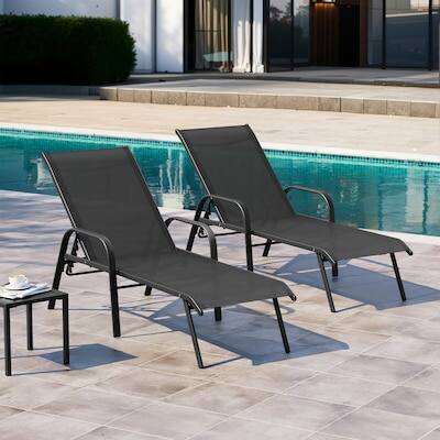 Alt View 4. Crestlive Products - Crestlive Products Set of 2 Brown Metal Frame Adjustbale Chaise Lounge Chair with Texteline Sling Seat - Black.
