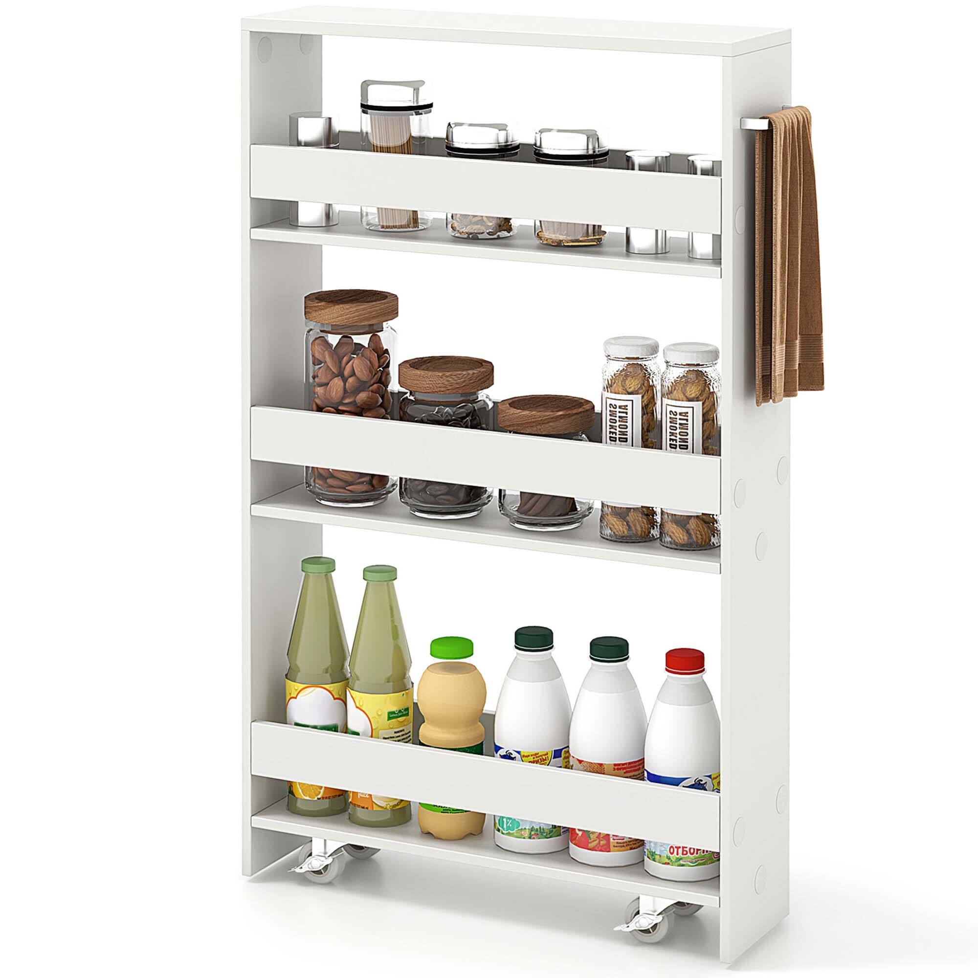 Costway - 4-Tier Slim Storage Cart with Open Shelves Rolling Kitchen Cart on Wheels Narrow - White