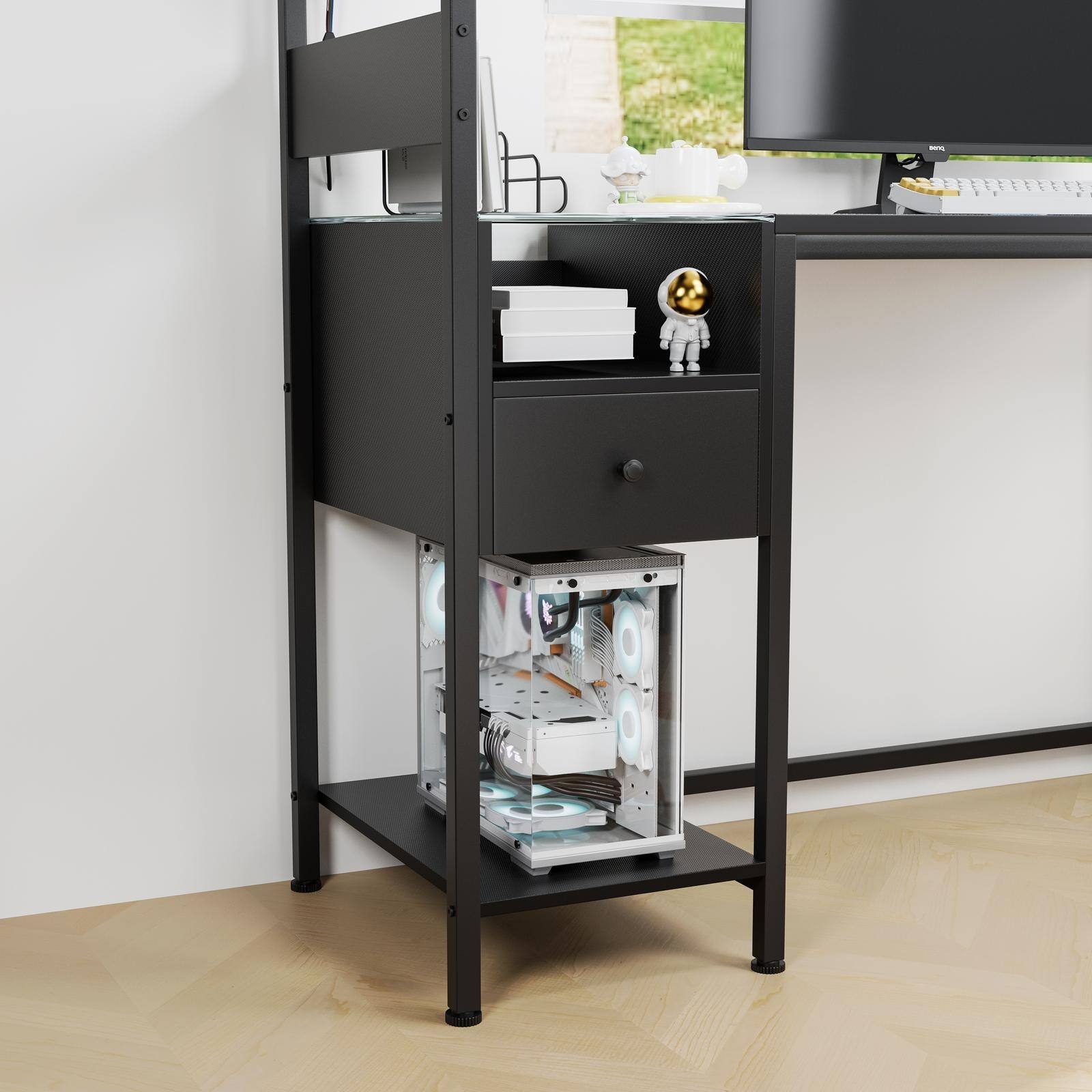 Alt View 6. Spaco - Spaco Computer Desk with USB Charging Station, Power Outlet Storage Shelf, for Home Office - Black.