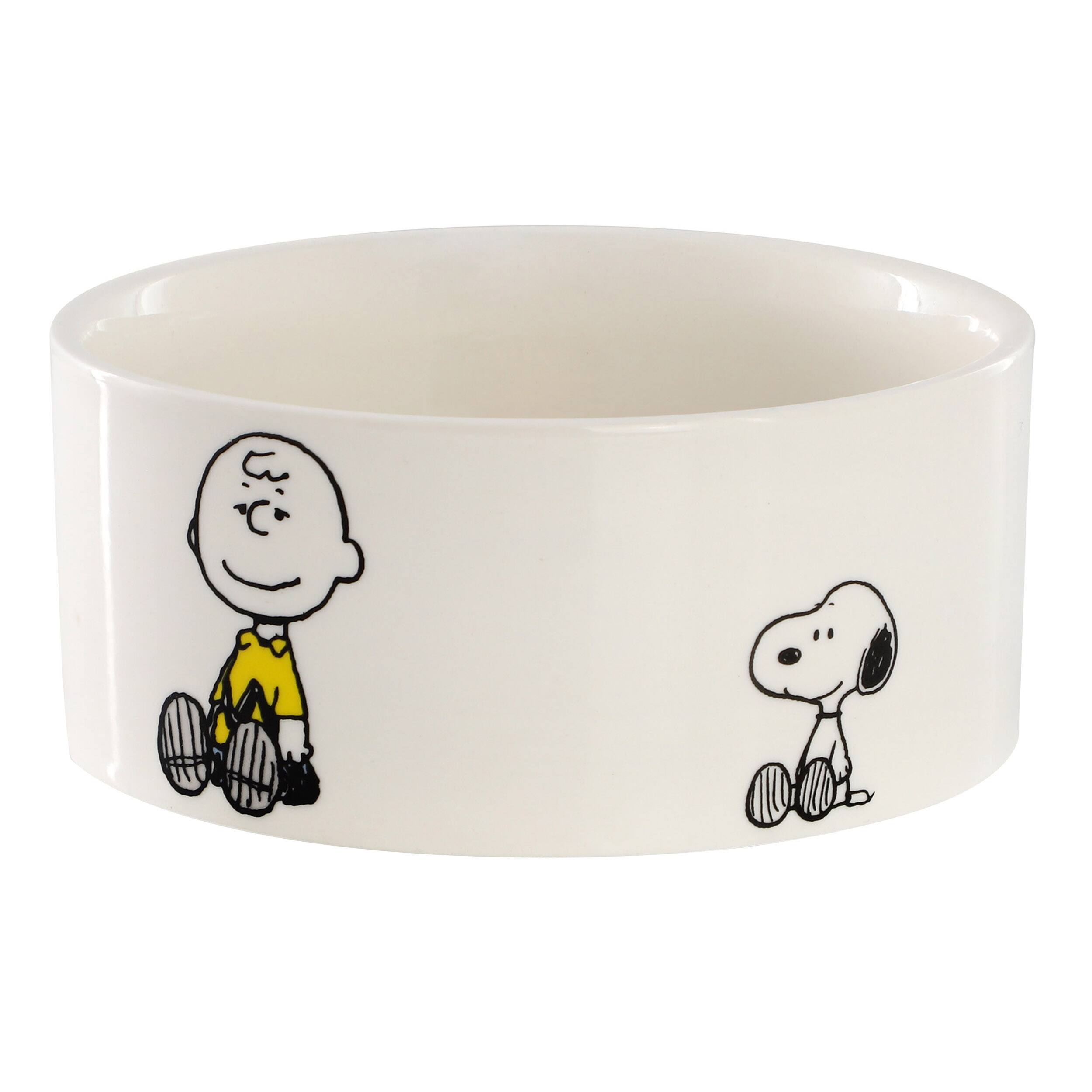 Front. Peanuts - Peanuts Charlie Brown and Friends Snack Time 6in Stoneware Pet Bowl - White and Multi.