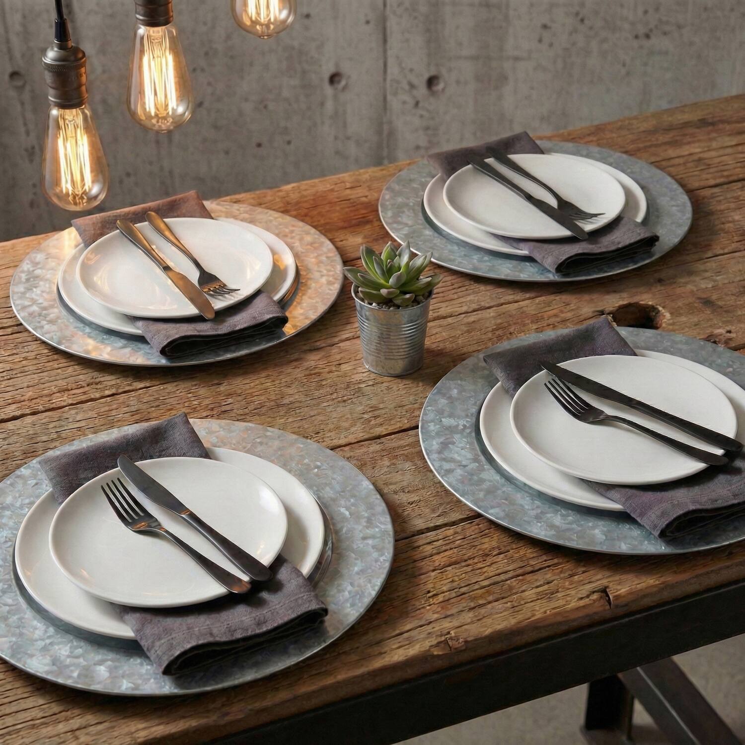 Left. Jay Import - Set of 4 Galvanized Charger Plate 13"D - Silver.