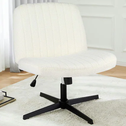 Front. Kadyn - 35" Cross-Legged Home Office Chair, Armless No-Wheels Swivel Chair for Comfortable Seating, White - White.