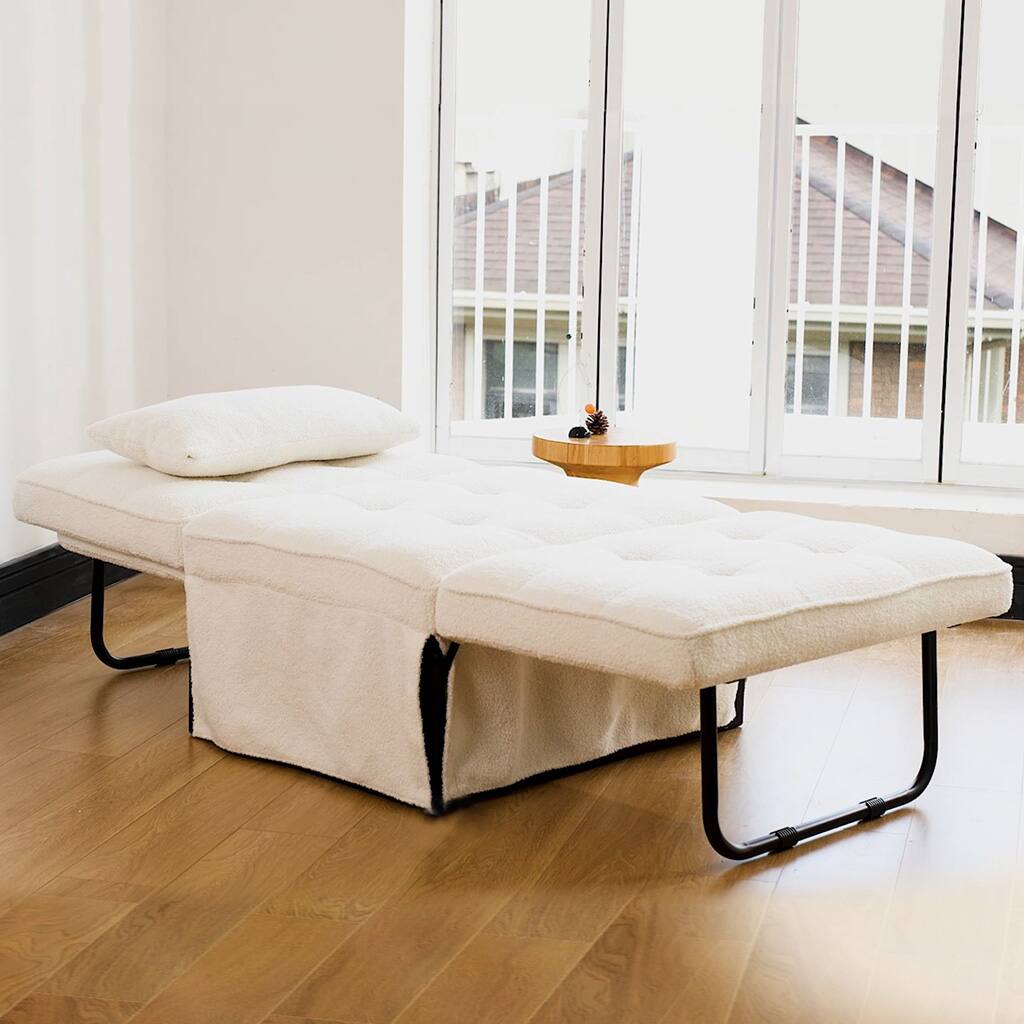 Back. Ainfox - Ainfox Sofa Bed Breathable Linen Couch Bed with Adjustable Backrest Convertible Chair for Living Room Apartment Office - beige.