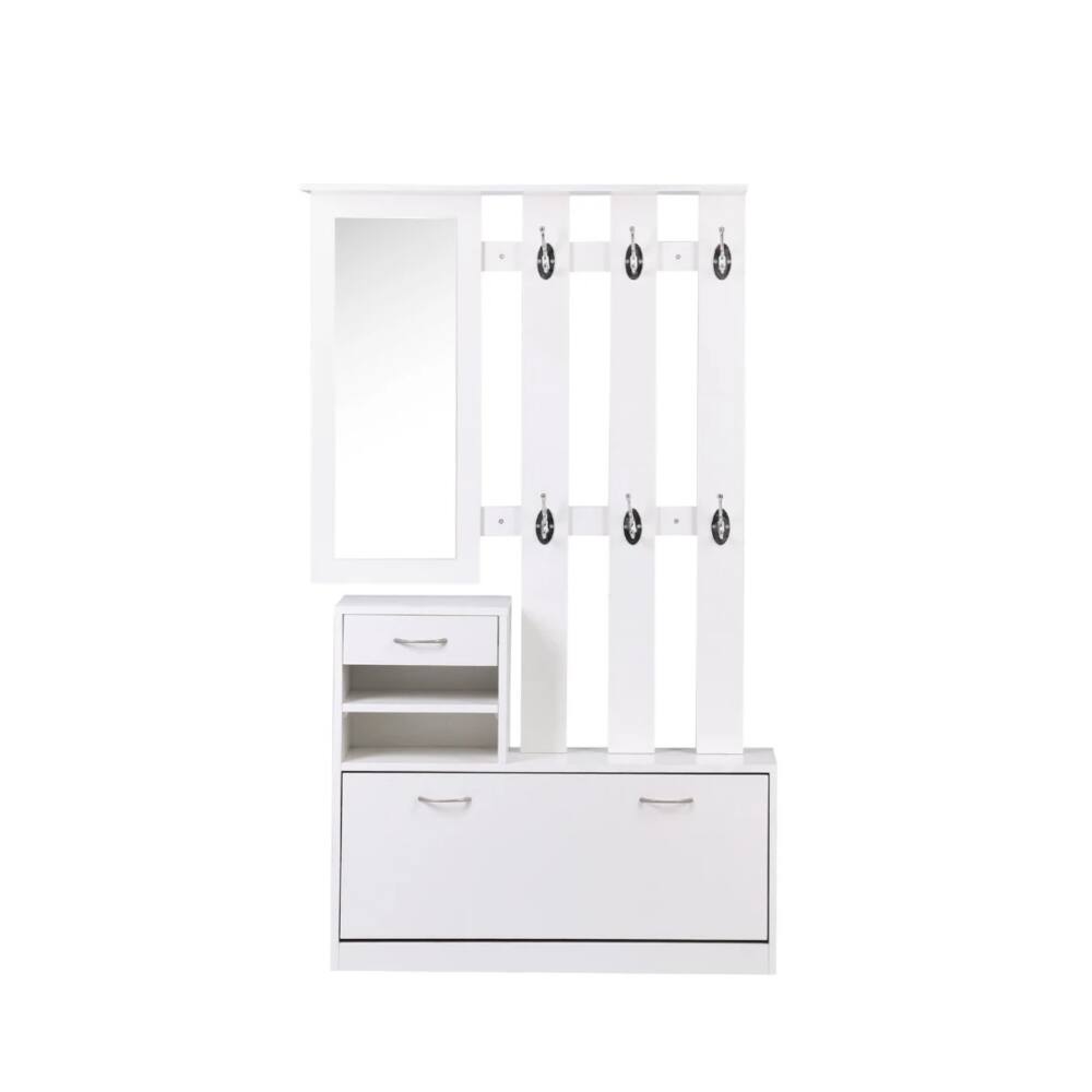 Back. Loheer - Loheer Modern Entryway Combination Cabinet Matte White Shoe Cabinet with Mirror - Matte White.