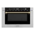 ZLINE - Autograph 24 in. 1.2 cu. ft. Built-in Microwave Drawer and Champagne Bronze Helix Handle - Stainless Steel